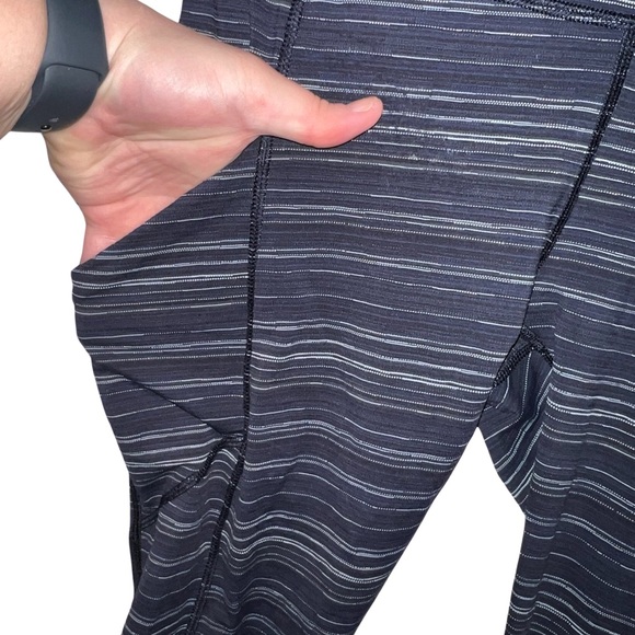 Lululemon Speed Crop Cyber Stripe Naval Blue Black Leggings - Picture 8 of 11